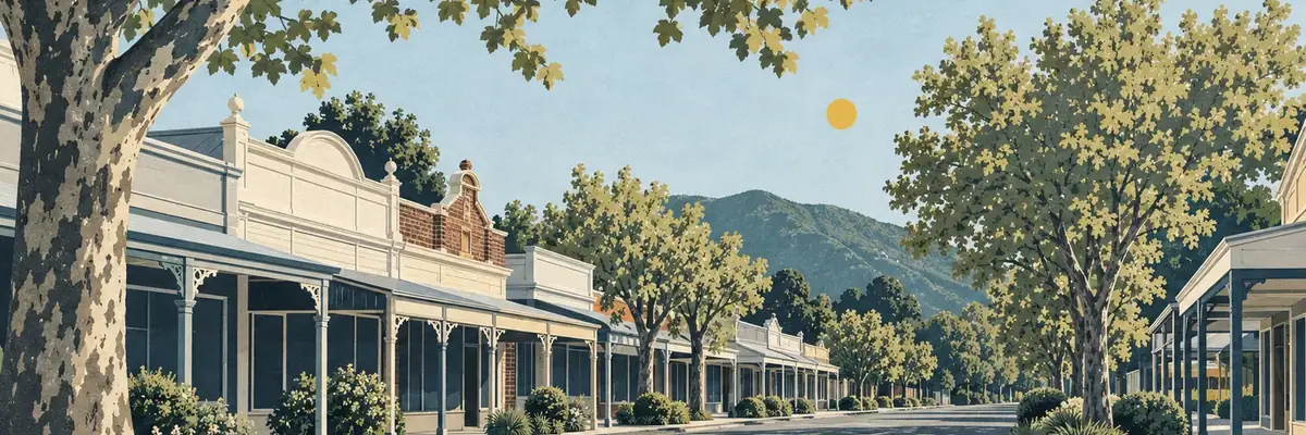 Screen-print illustration of Greytown’s heritage main street