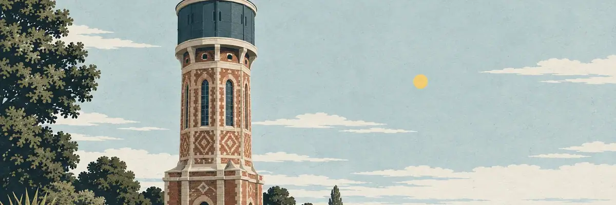 Screen-print illustration of Invercargill Water Tower