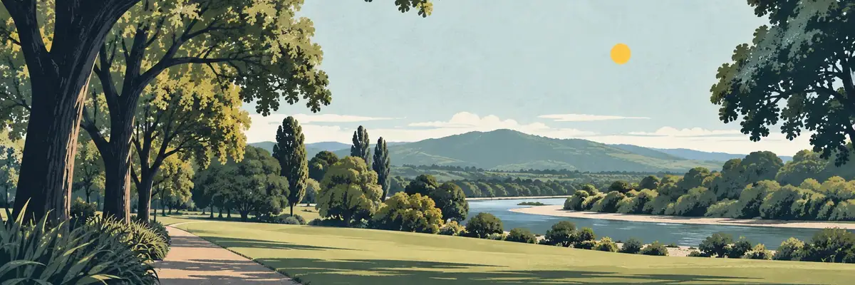 Screen-print illustration of Victoria Esplanade gardens, Palmerston North City