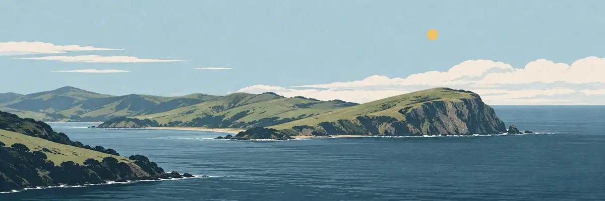 Screen-print illustration of Otago Peninsula and Taiaroa Head